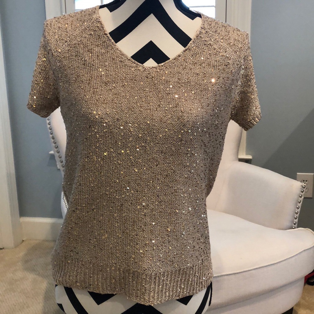 Gold Sequins Philosophy Knit Party Sweater Size: M